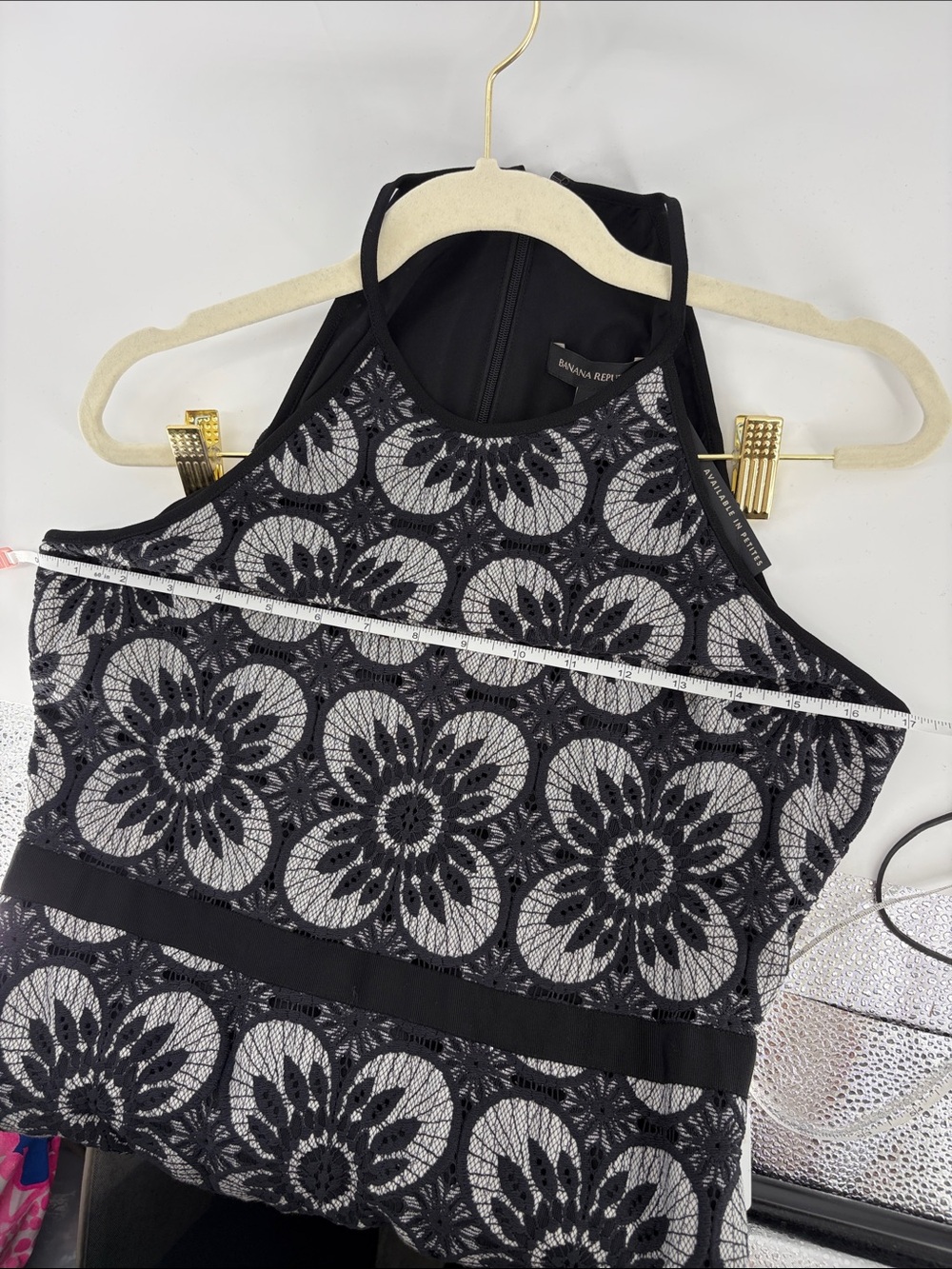 NWT Banana Republic Floral Lace Overlay Halter Maxi Tiered Dress - Black & White - Picture 10 of 11